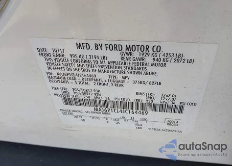 2018 Ford Ecosport Ses z USA, uszkodzony, nr VIN MAJ6P1CL4JC164469